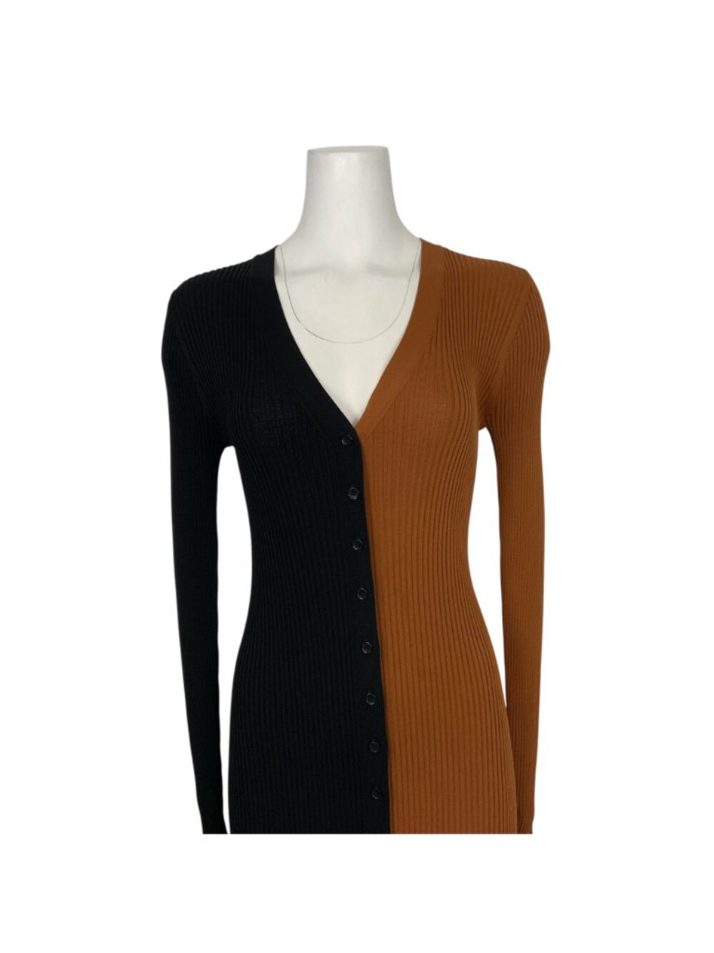 Staud Shoko Colorblocked Midi Dress S Tan Black Ribbed Long Sleeve Fall Fashion - Picture 12 of 16